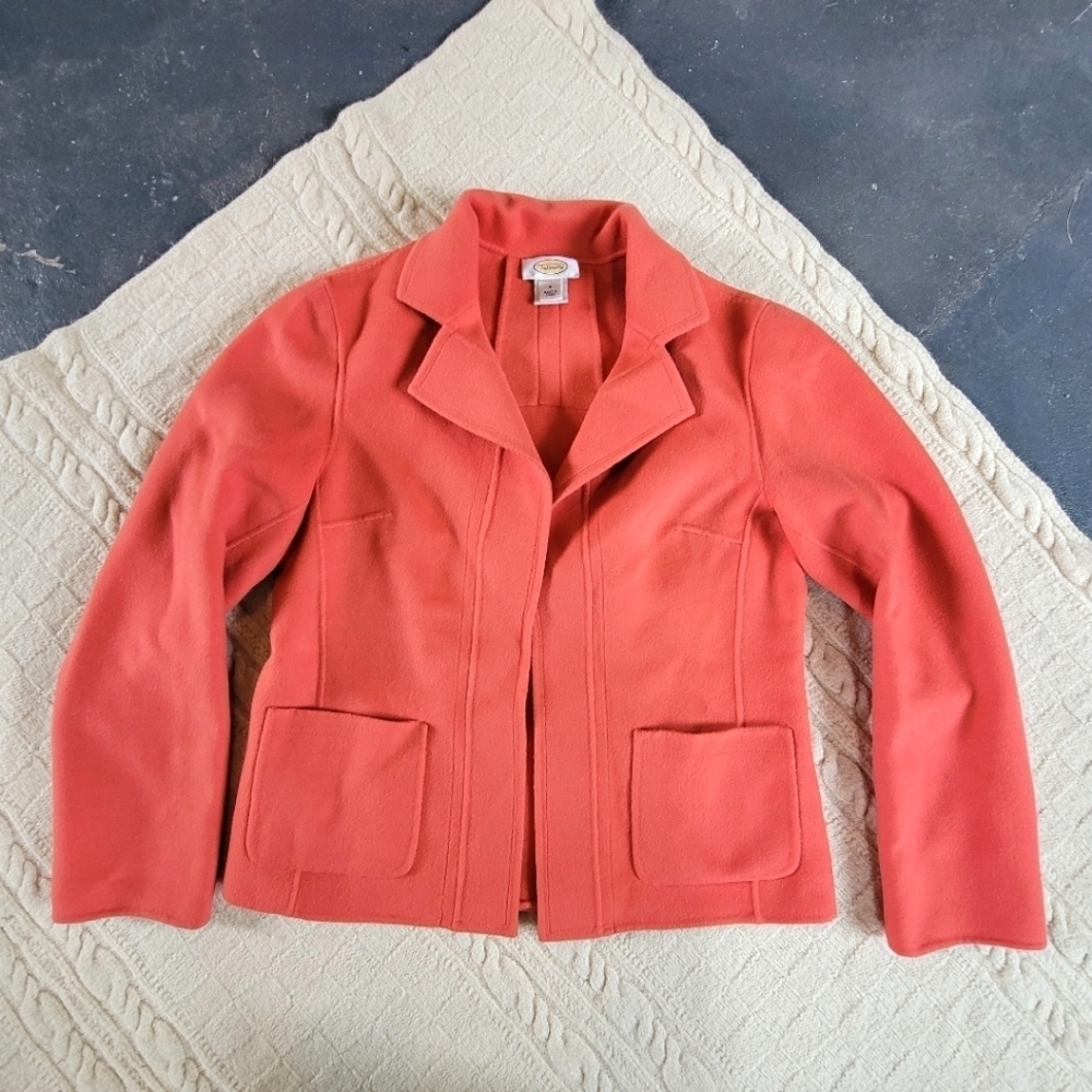 Talbots 100% Wool Open Style Blazer Felt Jacket size 4 Coral Peach Pockets - Picture 1 of 11